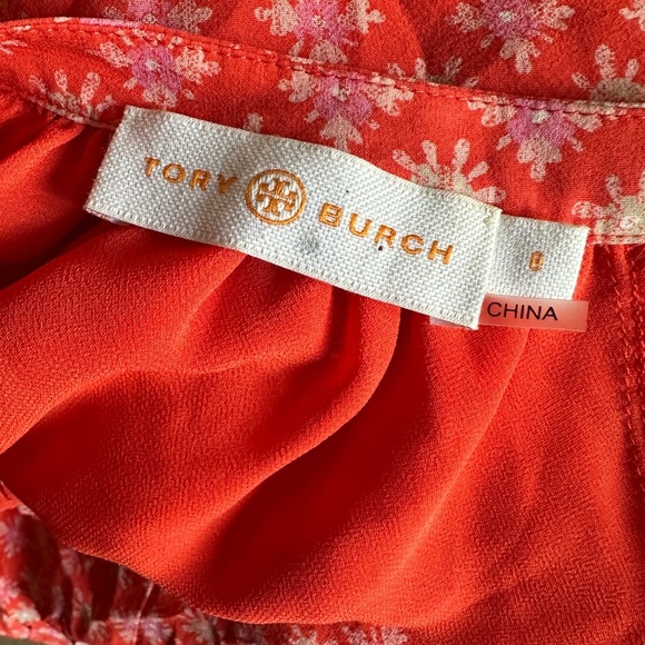 Tory Burch Orange and white boho silk shift dress with long sleeves. Size 8. - Picture 2 of 8